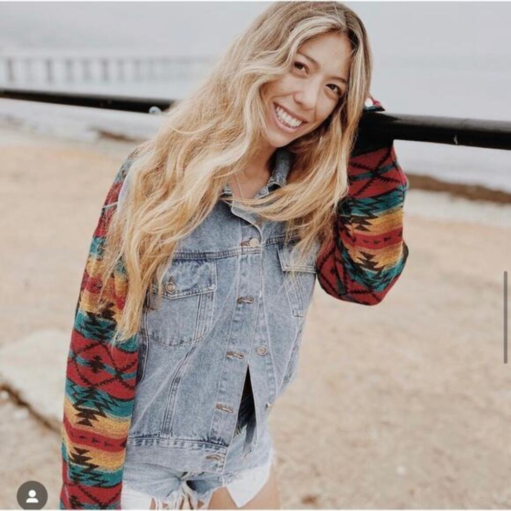Beach To Reef oversized, Aztec sleeve denim jacket medium